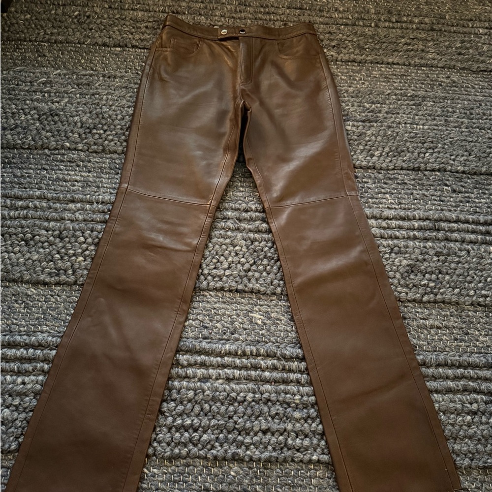 Ralph Lauren Sport Vintage Chocolate Brown Napa Leather Size 10 Pants -Excellent